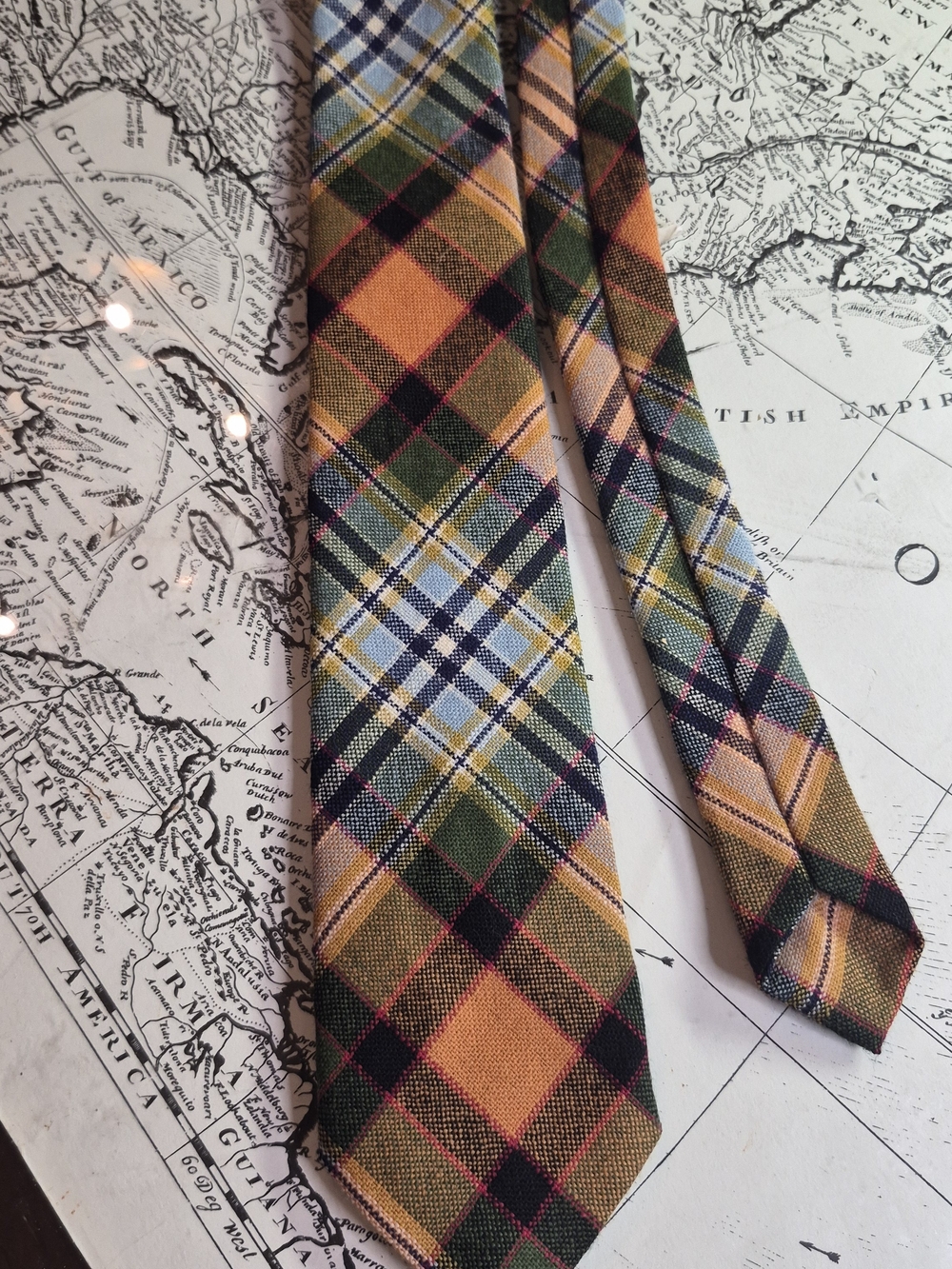 Plaid Tie in Olive Green & Orange - Men Accessories VINTAGE